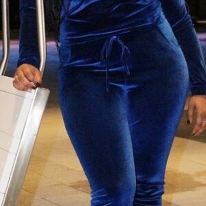 Plus Blue Off Shoulder Velvet Jumpsuit